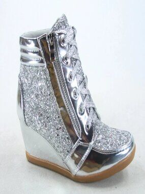 NEW Glitter Sneaker Women's High Top Lace Up Wedge Booties Shoes Size 5.5 - 10